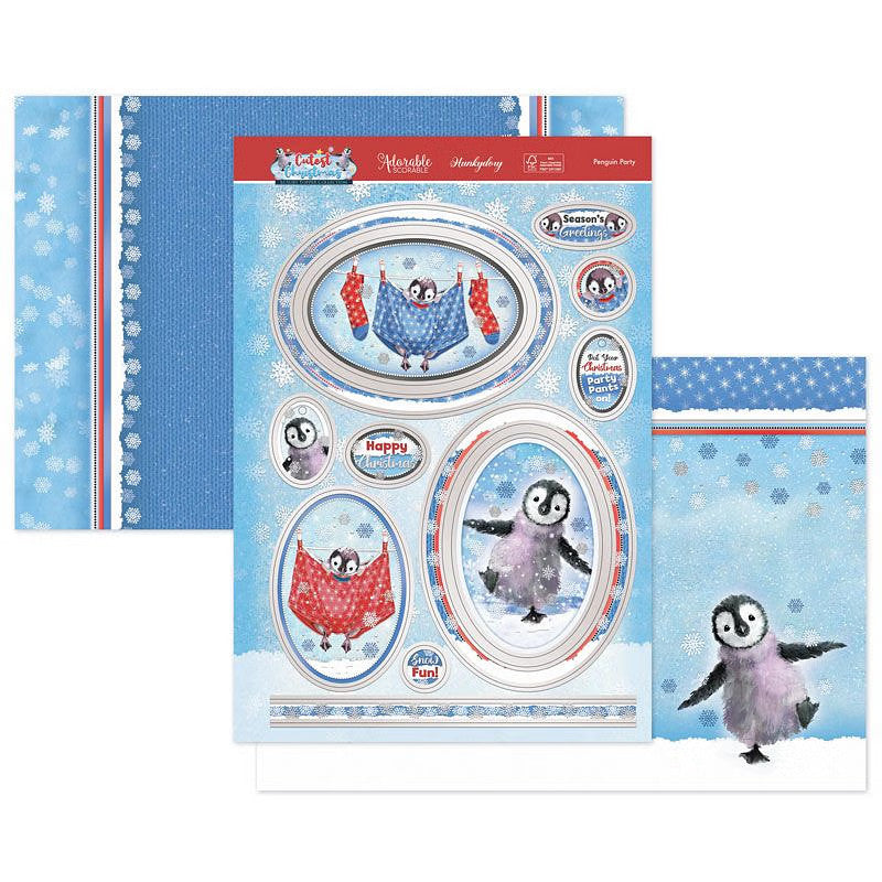 Hunkydory Christmas Card Making Kits Festive Xmas Luxury Topper Set Pack Toppers - Penguin Party
