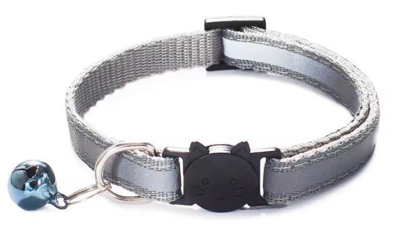 Reflective Safety Cat Collar Quick Release Breakaway Kitten Pet Adjustable Bell - Grey