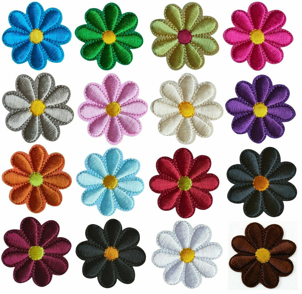 Daisy Flower Embroidered Patch Applique Customise Clothing Patches 4cm Diameter