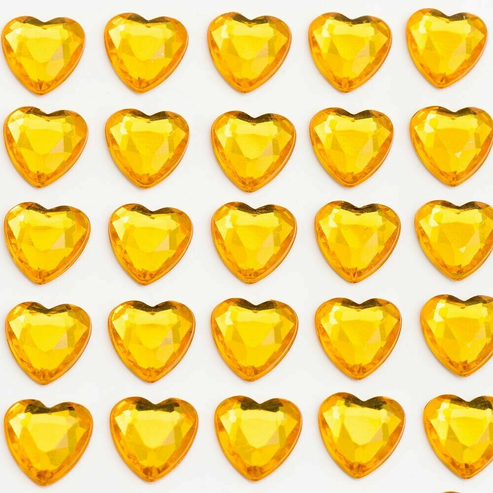 Hearts Sheet Self Adhesive Craft Diamante Rhinestone Heart Stick on Crystals - Gold