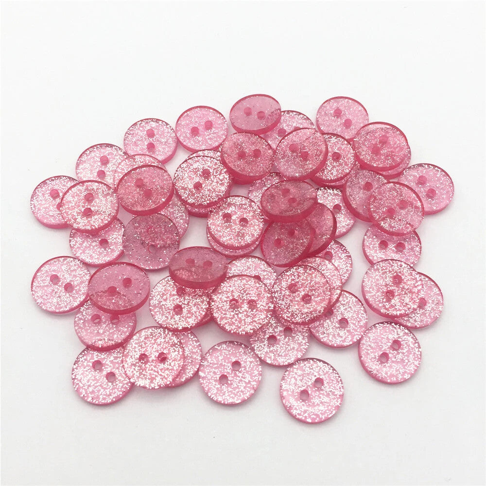 13mm, 15mm or 19mm Glitter Sparkly Buttons - Round - 2 Hole - Sewing - Craft - Pink