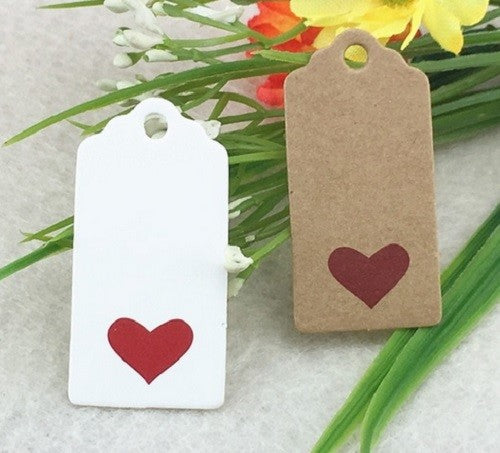 4x2cm Craft Paper Tags With Red Love Heart Gift Wedding Price Gift Tag