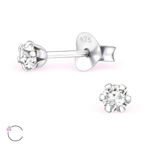 925 Sterling Silver Crystal Studs Earrings Choice of Colours 083 - Crystal