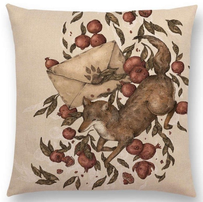 Vintage Design Animal Gems Minerals Floral Nature Plant Cushion Covers 17" x 17" - Fox