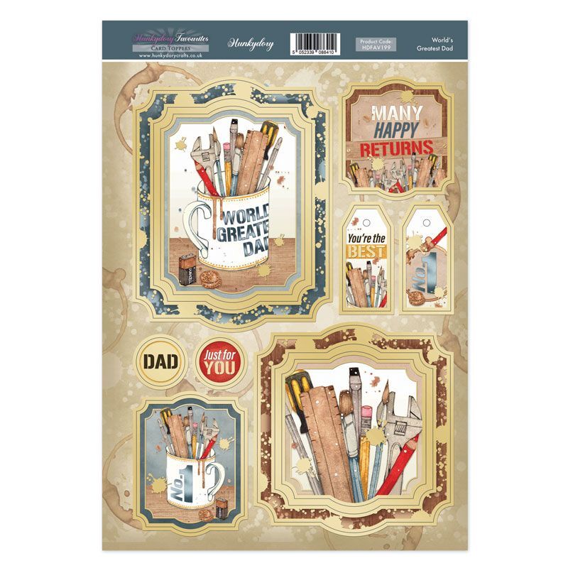 Hunkydory Greeting & Birthday Card Topper Making Kits Luxury Toppers for Cards - World's Greatest Dad