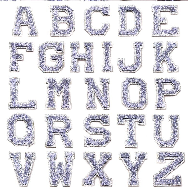 Grey & Silver Glitter Varsity Letter Patch Iron or Sew on Alphabet Letters Craft