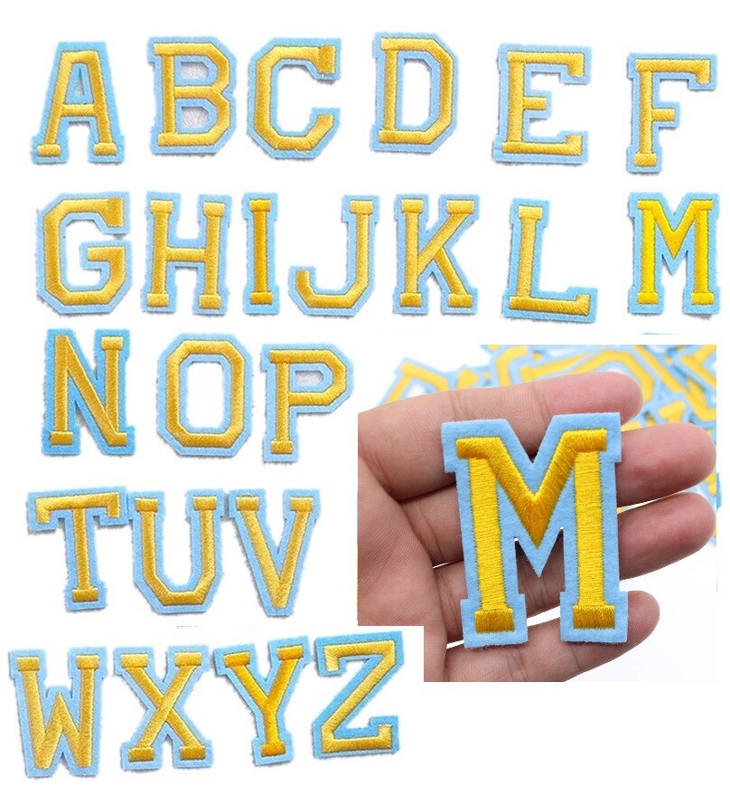 Blue & Yellow Letter Patch Iron or Sew on Alphabet Embroidery Customise Clothing