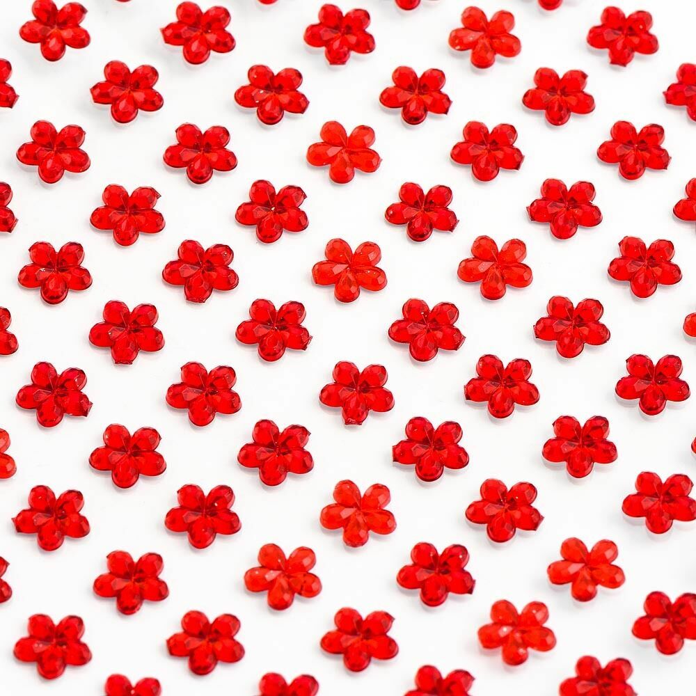 Flower Self Adhesive Craft Diamante Rhinestone Flower Gems Stick on Crystals - Red
