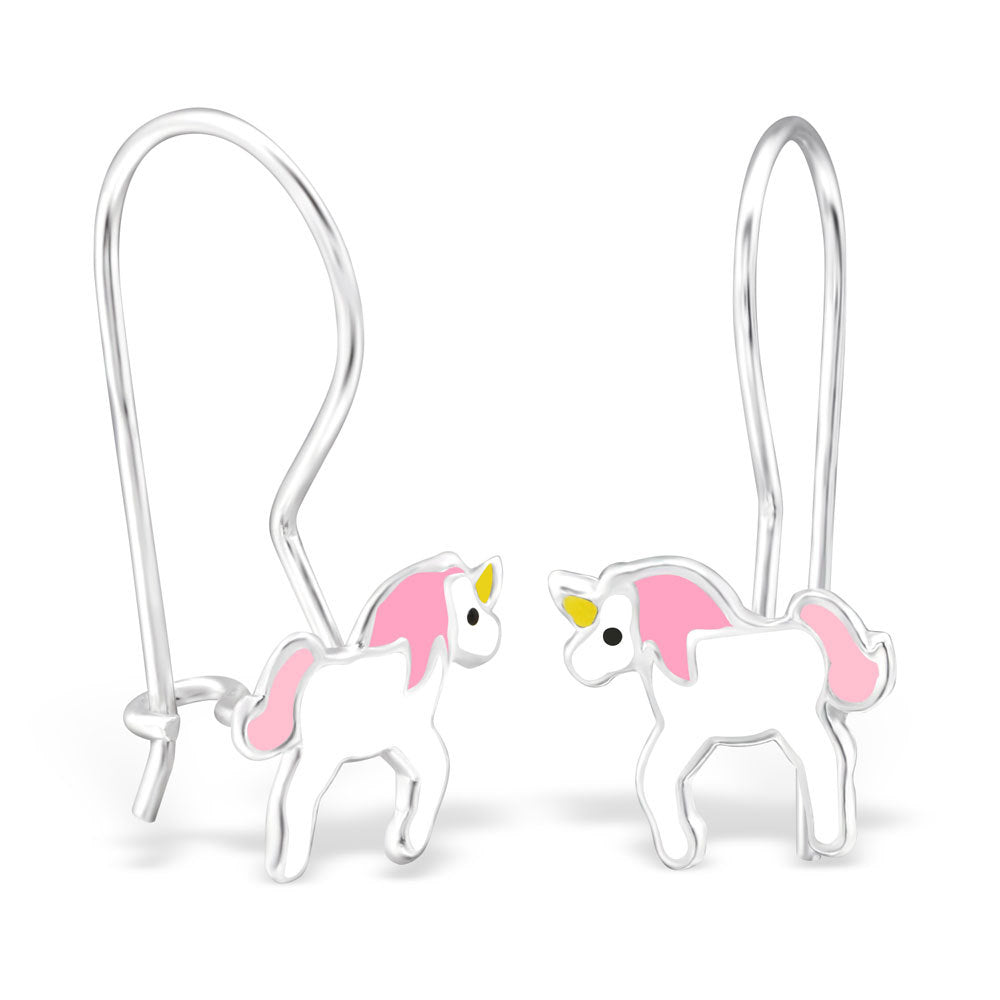 925 Sterling Silver Magical Unicorn Earrings Pink & White & Mini Gift Box