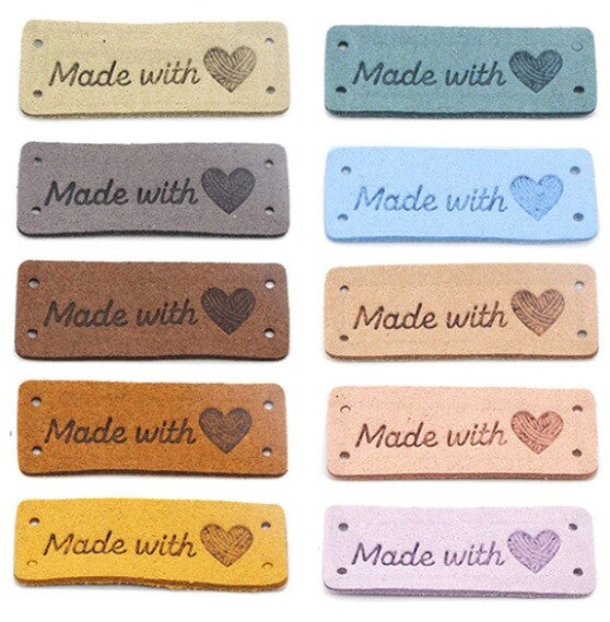 Faux Suede Leather Labels Hand Made with Love Clothing Tag Label Tags 5x2cm