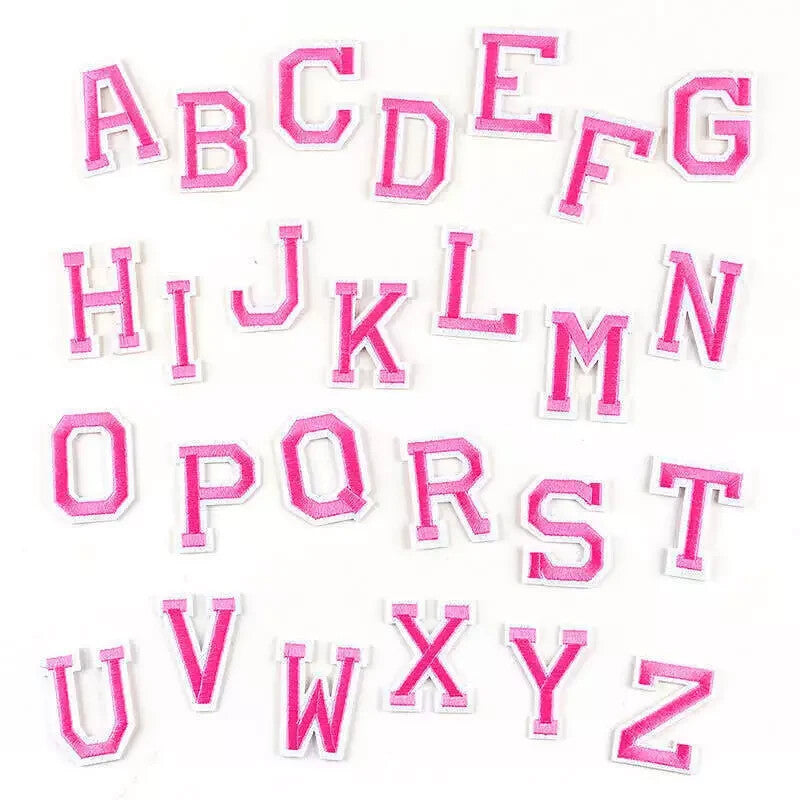 26 x Alphabet English Letters Set Embroidered Patches Iron On Full Set patch - Rose Pink