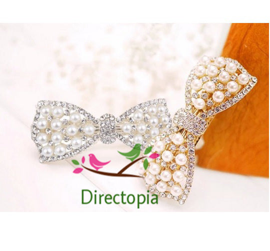 Crystal Bow Gold or Silver Diamante & Pearl Hair Clip Silver Wedding Bridesmaid