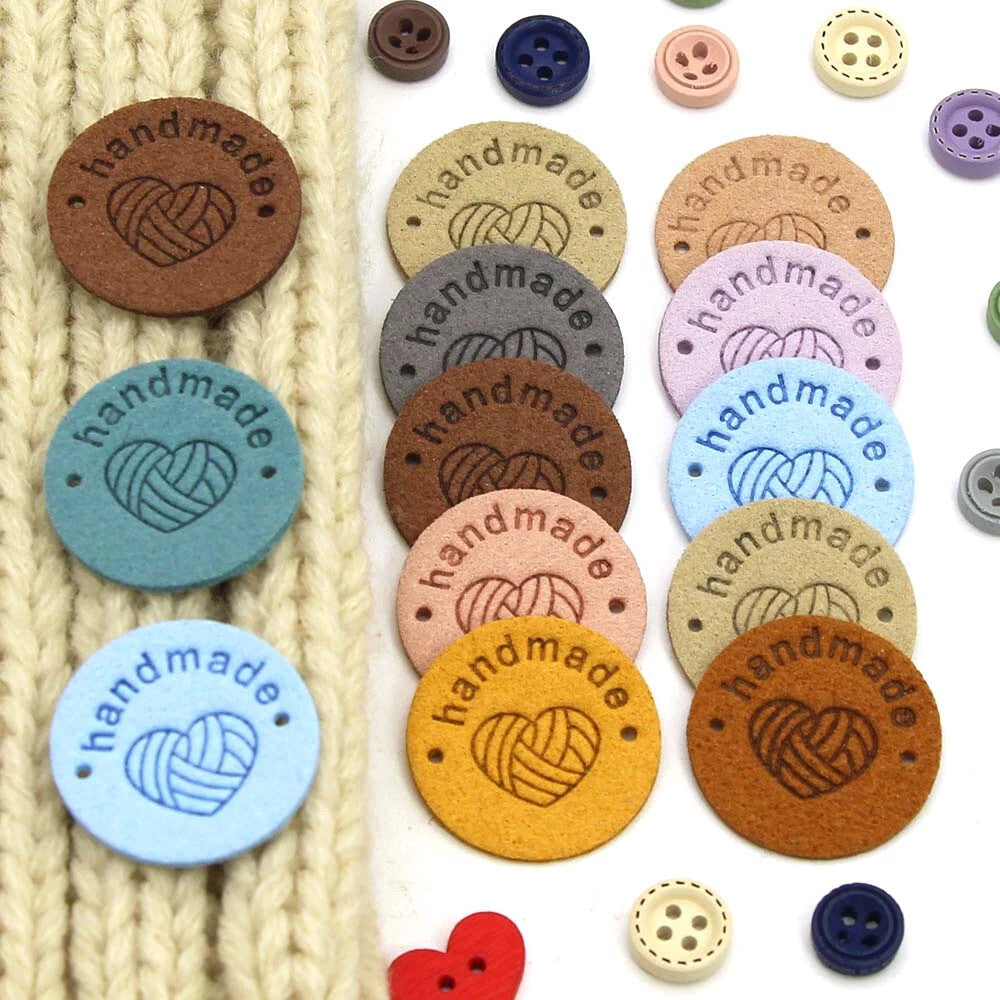 Faux Suede Leather Labels Handmade Round Hand Made Clothing Tag Label Tags 25mm