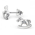 925 Sterling Silver Rocking Horse Pony Stud Earrings 10x8mm & Gift Box #17