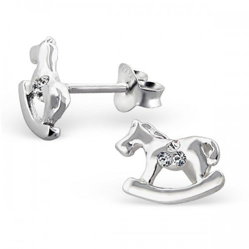 925 Sterling Silver Rocking Horse Pony Stud Earrings 10x8mm & Gift Box #17
