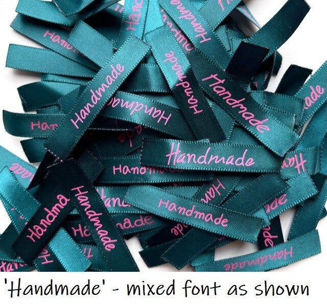Fabric Labels 'Handmade' Hand Made Sew On Craft Clothing Label Tags 50x10mm #2 - Teal