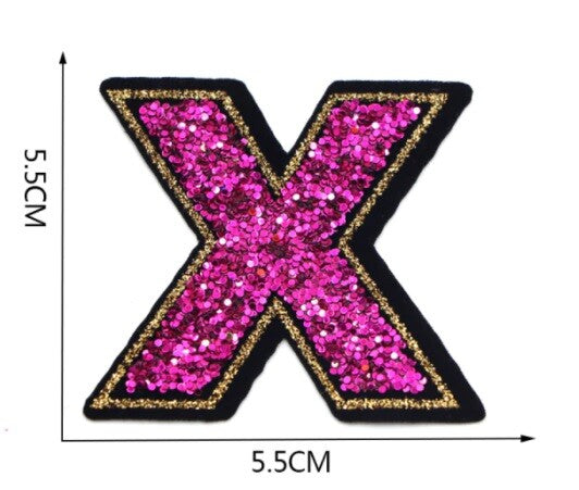 Large Pink Sequins Glitter Letter Patch Iron on Sew on Alphabet Customise 5.5cm - X