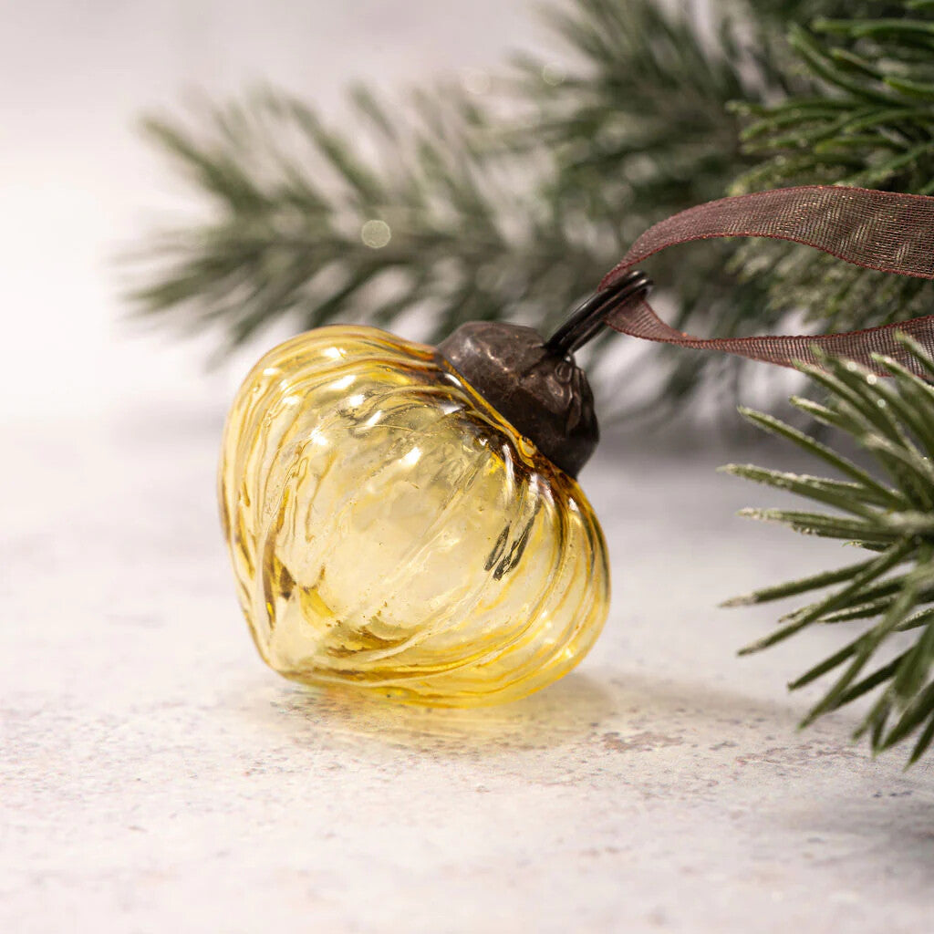 6 Pack Small Glass Handcrafted Baubles Premium Traditional Christmas Tree Craft - Set of 6 Small Gold Lustre Lanterns