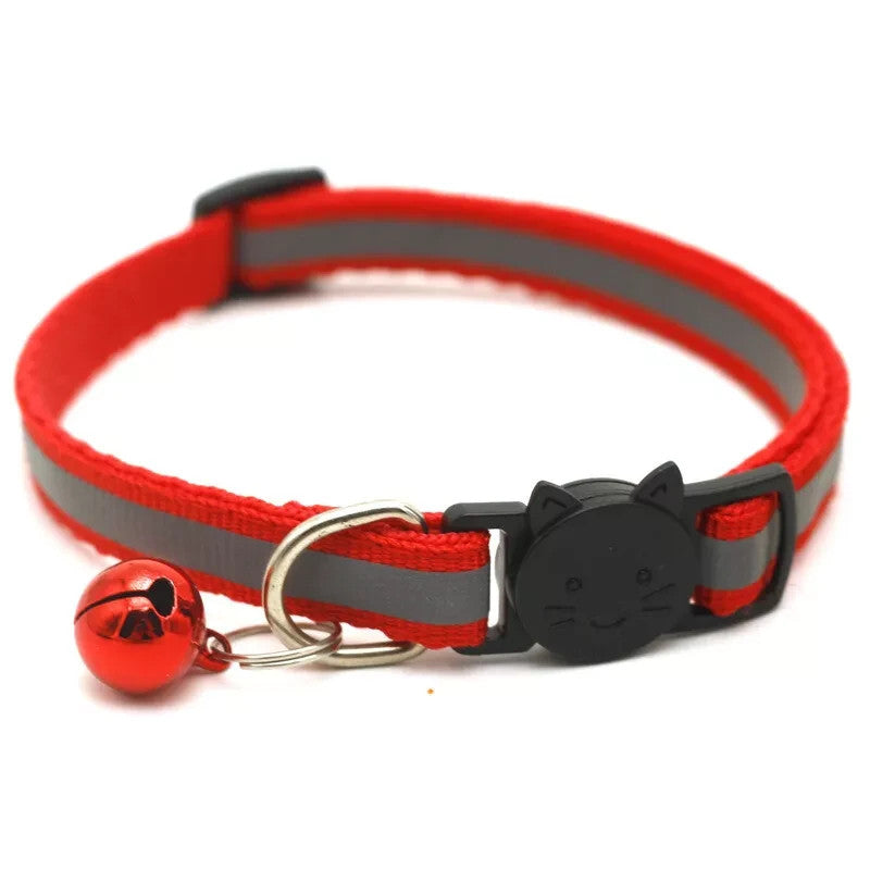 Reflective Safety Cat Collar Quick Release Breakaway Kitten Pet Adjustable Bell - Red