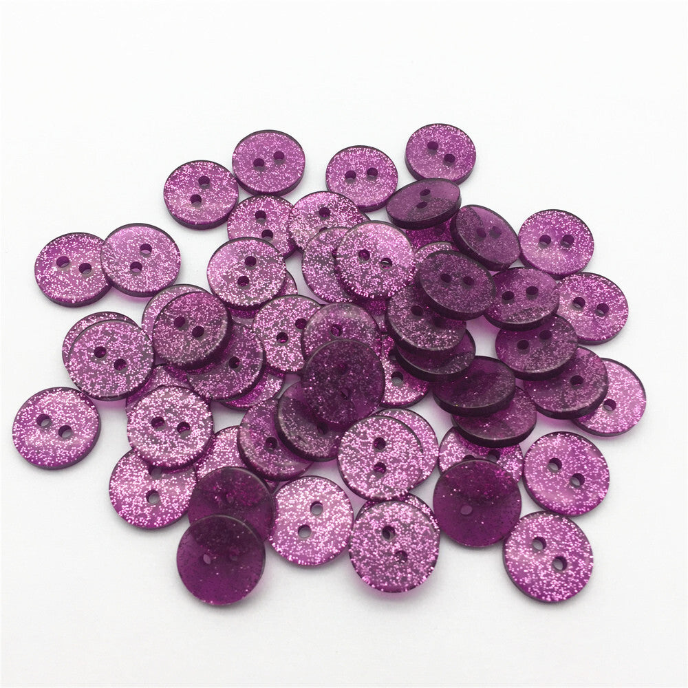 13mm, 15mm or 19mm Glitter Sparkly Buttons - Round - 2 Hole - Sewing - Craft - Purple