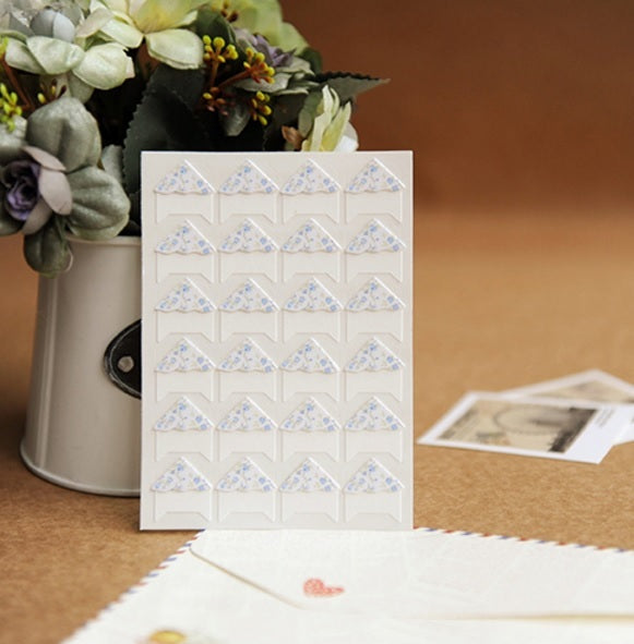24 Cute Self Adhesive Photo Album Frame Corner Protector Stickers Scrap Book FB - Powder Blue Flowers