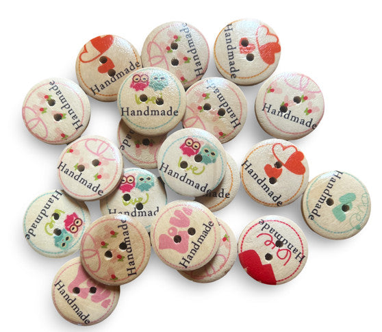 Handmade With Love Wooden Buttons 20mm Sewing Crafts 5 / 10 / 20 / 30 Button