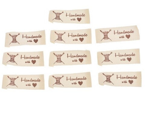Cream Fabric Labels Hand Made With Love Sew On Garment Cotton Clothing Tags - 5 - Thread & Needle