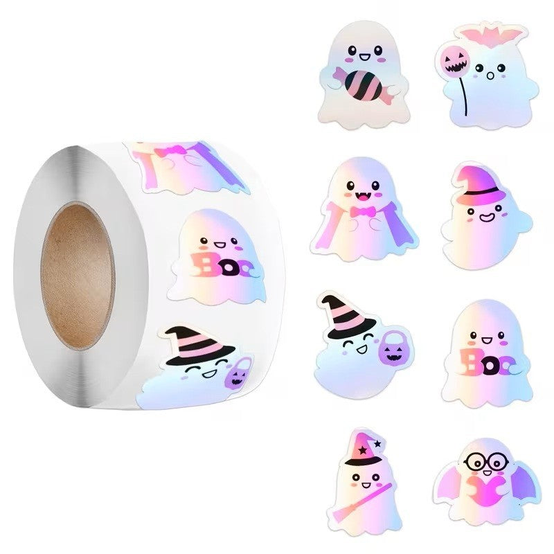 Halloween Ghost Laser Silver & Pink Peel & Stick Labels Stickers Gift Sticker