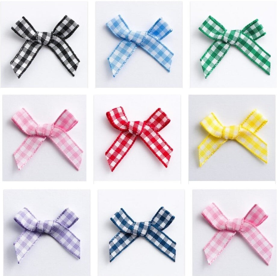 3cm Gingham Bow 6mm Bows Pre Tied Ribbon Sewing Crafts Wedding Cards Scrapbook