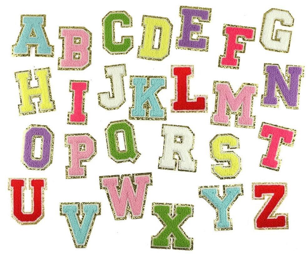 3D Coloured & Gold Chenille Patch Letter Patches Iron on Alphabet 8cm / 80mm
