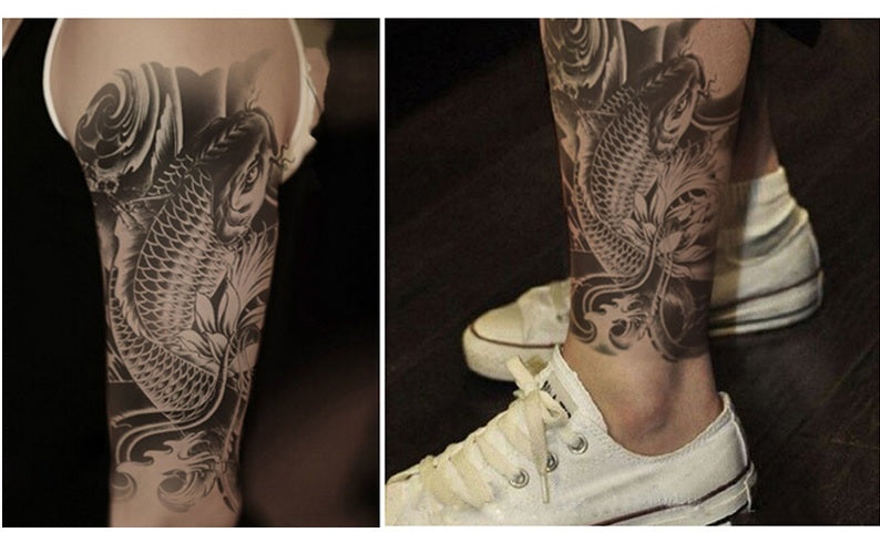 Waterproof Black Carp Graphic Temporary Tattoo Body Art Stickers Removable