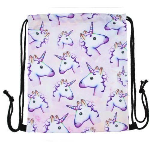 Emoji Unicorn Drawstring String Bag Travel PE Gym School Laundry