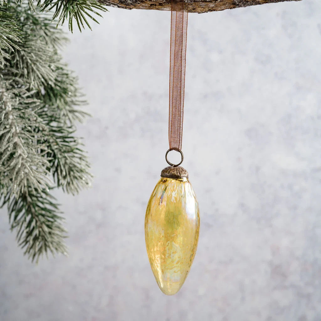 2 Pack Conical Glass Handcrafted Baubles Premium Traditional Christmas Tree - 2 Pack Gold Lustre
