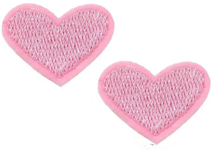 2 Light Pink Heart Patches Iron On Sew On Hearts Patch Embroidered Badges