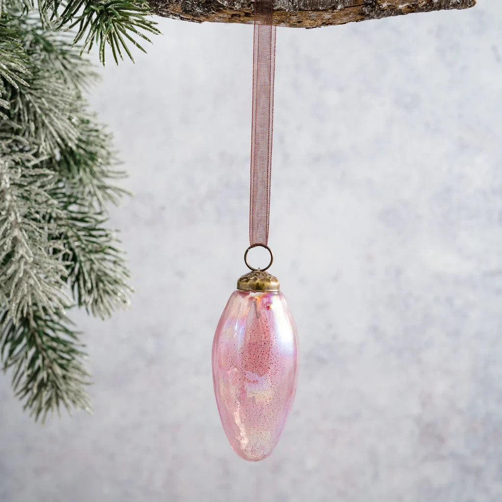 2 Pack Conical Glass Handcrafted Baubles Premium Traditional Christmas Tree - 2 Pack Mauve Lustre