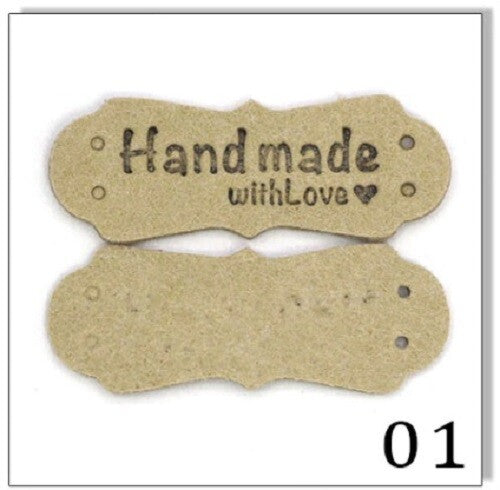 Faux Suede Leather Labels Hand Made with Love Clothing Tag Label Tags 41x16mm - Design 1