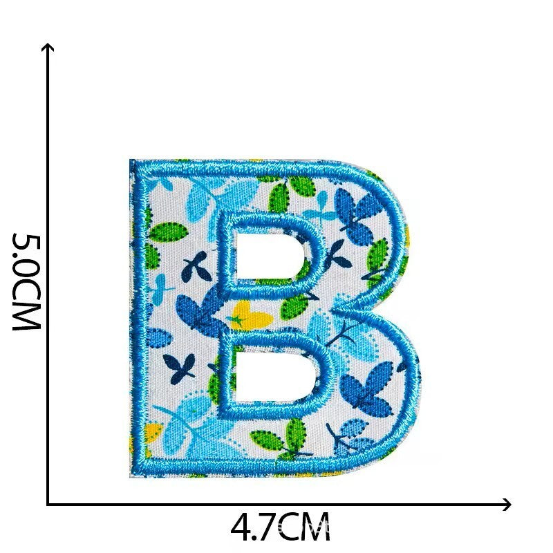 5cm Blue Letter Flower Patch Iron on Alphabet Flowers Patches Customise Clothes