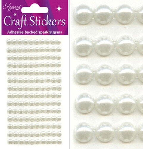 3D Stickers Pearl Dots Sparkly Glitter Gem Card Craft Wedding Self Adhesive - 6mm Ivory (140 gems)