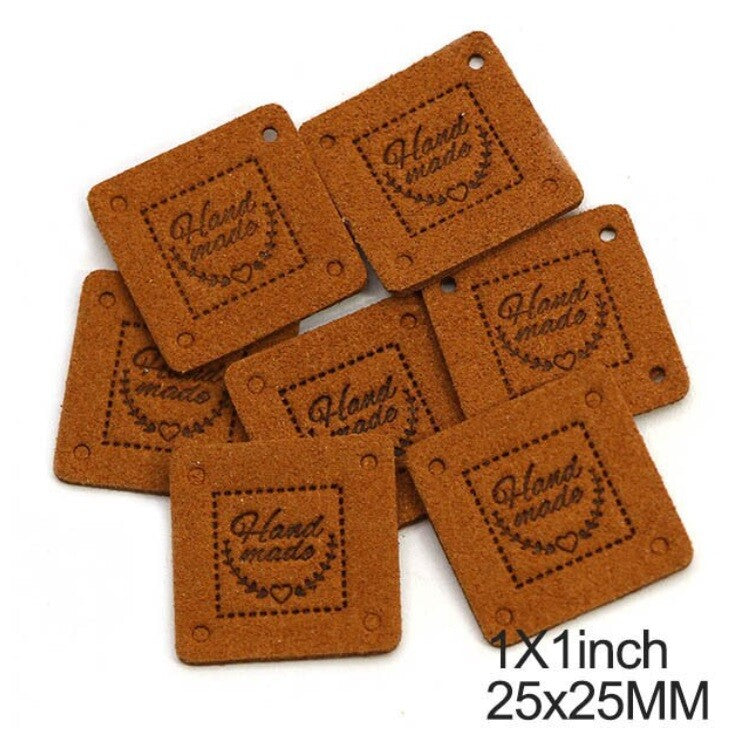 Faux Suede Leather Labels Hand Made Square Clothing Tag Label Tags 25x25mm - Design 4