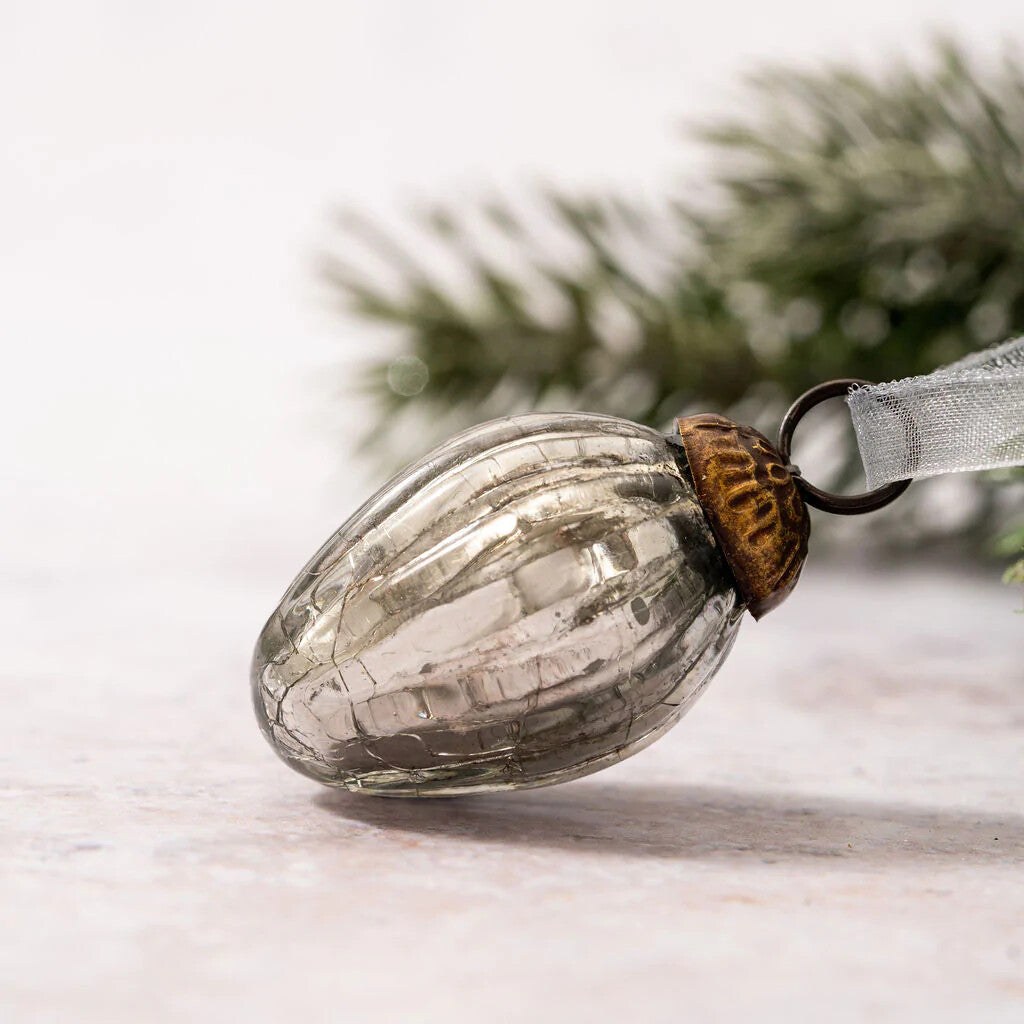 6 Pack Small Glass Handcrafted Baubles Premium Traditional Christmas Tree Craft - Set of 6 Small Smoke Crackle Glass Pinecones