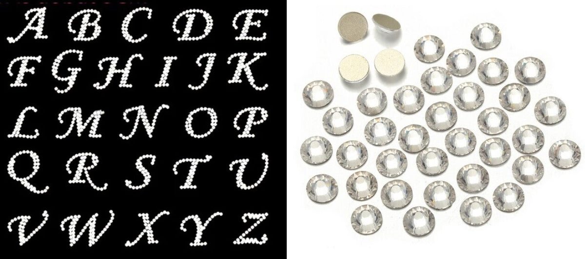 Crystal Rhinestone Letter Patch Hotfix Iron on Alphabet Customise Clothing Craft - Clear/Silver Crystal
