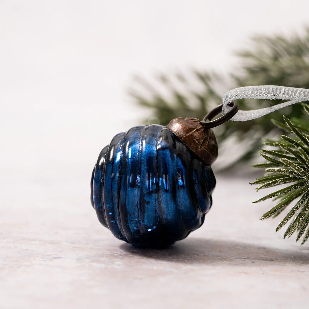 6 Pack Small Glass Handcrafted Baubles Premium Traditional Christmas Tree Craft - Set of 6 Small Crackle Old Navy Swirls