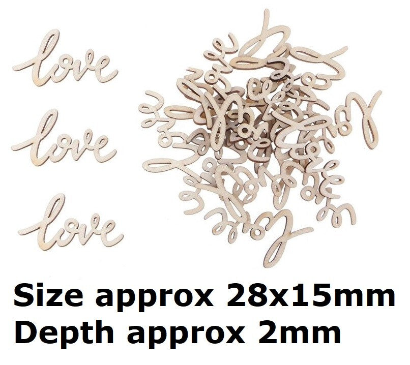Wedding Valentine Table Decoration Scrapbook Wooden Hearts Worded Love Confetti - Wooden Love Words 28x15mm