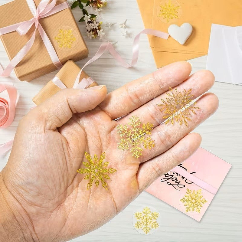 Christmas Stickers Gold Snowflake Transparent Peel & Stick Labels Gift Sticker