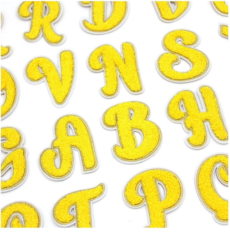 Yellow & Gold Chenille Patch Letter Patches Iron on Sew on Alphabet Embroidery