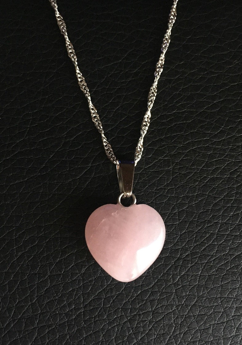 Natural Pink Rose Quartz Heart Necklace Pendant Energy & Healing with Gift Bag