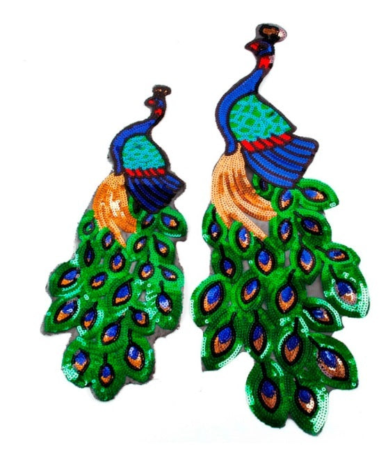 Large Sequins Peacock Sew on Applique Patch Motif Sparkly Customise Fashion