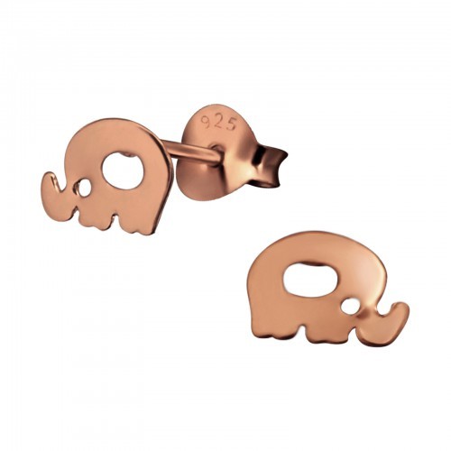 925 Sterling Silver & Rose Gold Elephant Animal Stud Earrings & Gift Box #15
