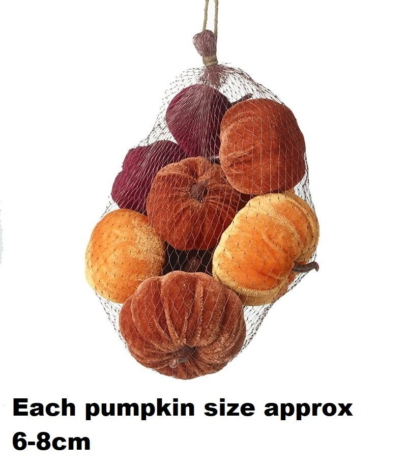 Velvet Pumpkin Halloween Pumpkins Ornament Prop Party Autumn Decoration Craft - 8 Pack Velvet Pumpkin Net - 25x15cm