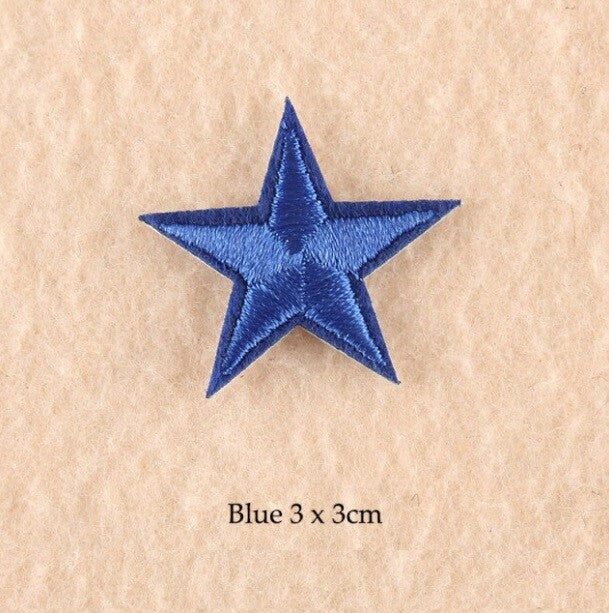 10 x Star Iron On Patch Sew On Star 3cmx3cm Applique Patches - 33 Colours - Blue